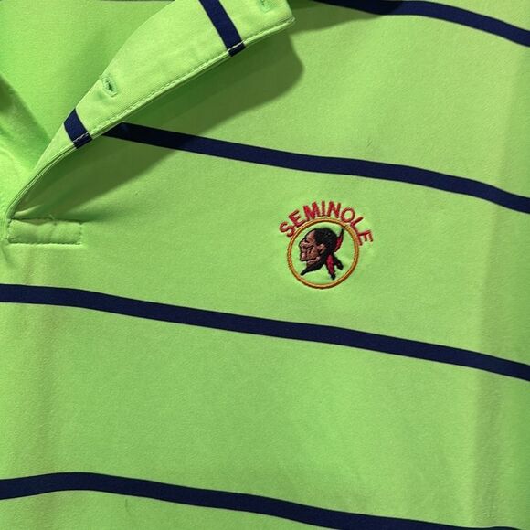 Ralph Lauren RLX Lime and Navy Stripe Seminole Golf Club Polo Shirt Size XL - Picture 3 of 6